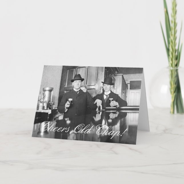 1890 Saloon Bar Men Cheers Old Chap Happy Birthday Card (Front)