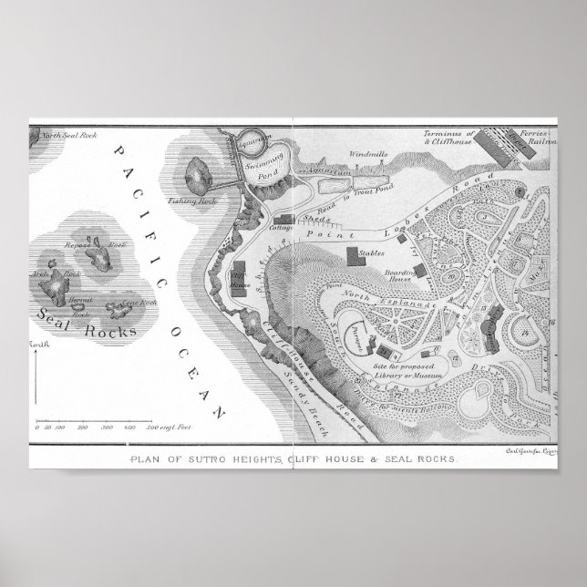 1890 Sutro Heights, San Francisco, vicinity map Poster (Front)