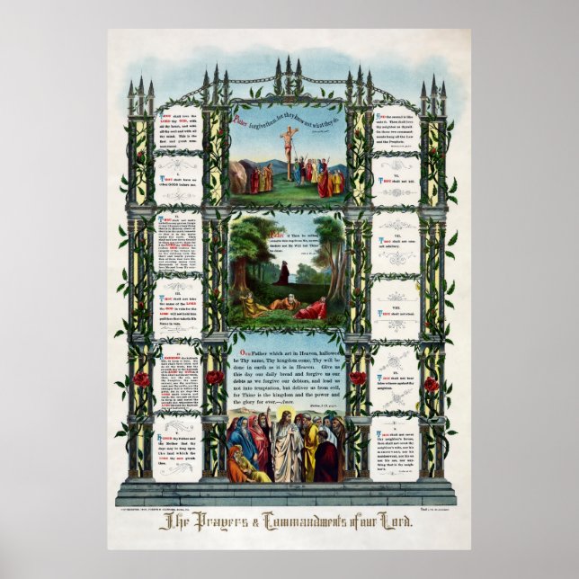 1890 TEN COMMANDMENTS and LORD's PRAYER Poster (Front)