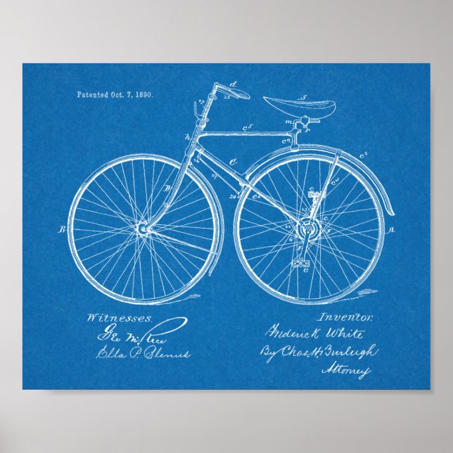 1890 Vintage Bicycle Design Patent Art Print (Front)
