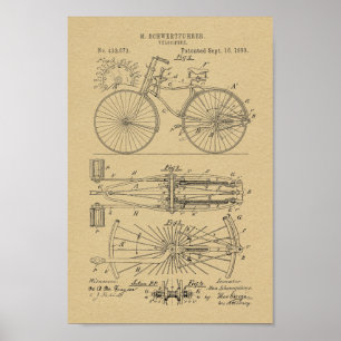 1890 Vintage Bicycle Lever Design Patent Art Print
