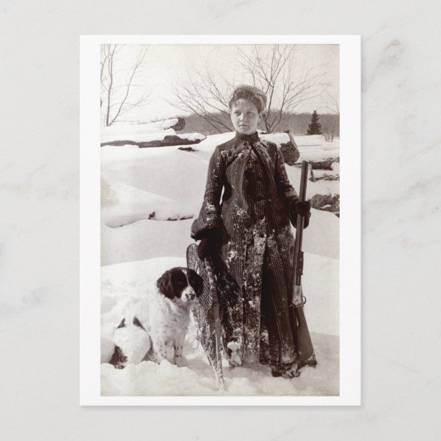 1890 Woman and her Brittany Hunting Dog Postcard (Front)