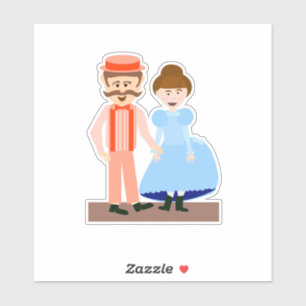1890s Cute Couple Victorian Style Color Cartoon