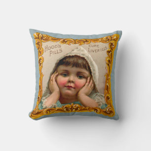 1890s Hoods Pills trade card print Cushion