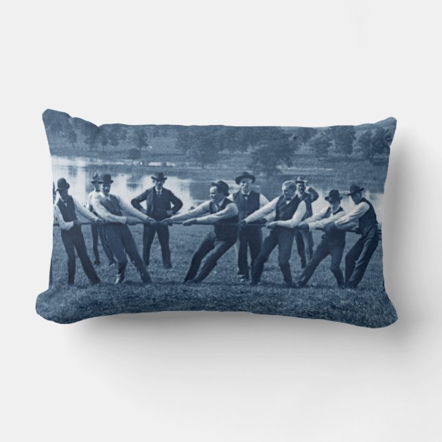 1890's Men Man Tug-O-War Fox River Elgin IL Photo Lumbar Cushion (Front)