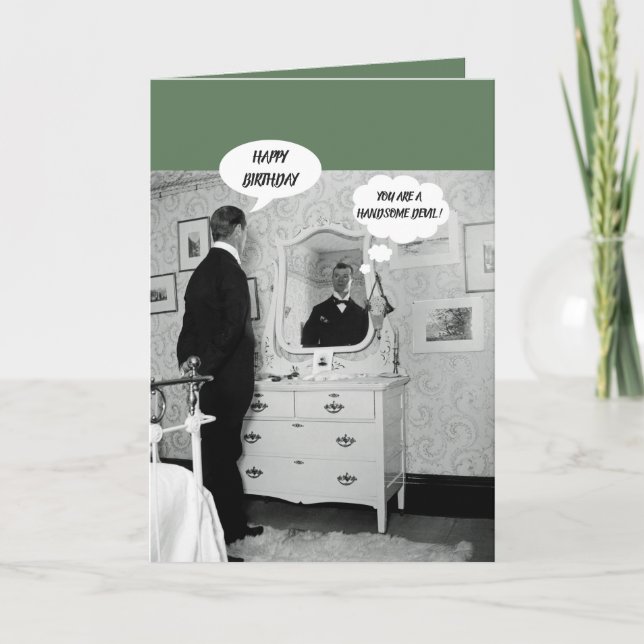 1890'S MIRROR REFLECTION MAN TALKING TO HIMSELF CARD (Front)