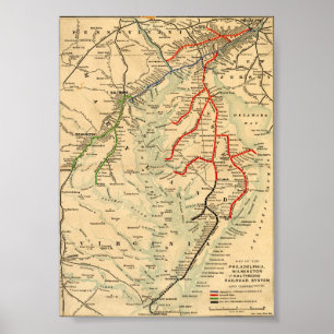 1890s Philadelphia, Wilmington and Baltimore Map Poster