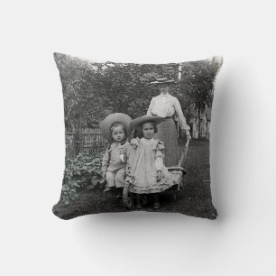 1890's Photo Heirloom Garden Mother Daughters girl Cushion
