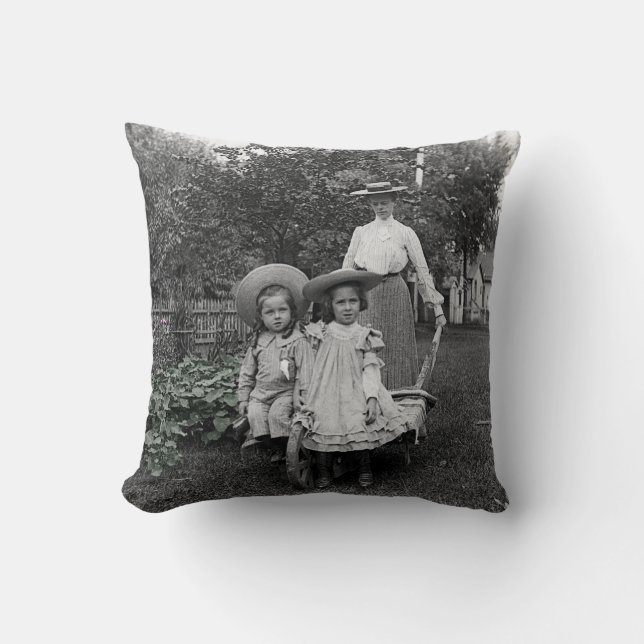 1890's Photo Heirloom Garden Mother Daughters girl Cushion (Front)