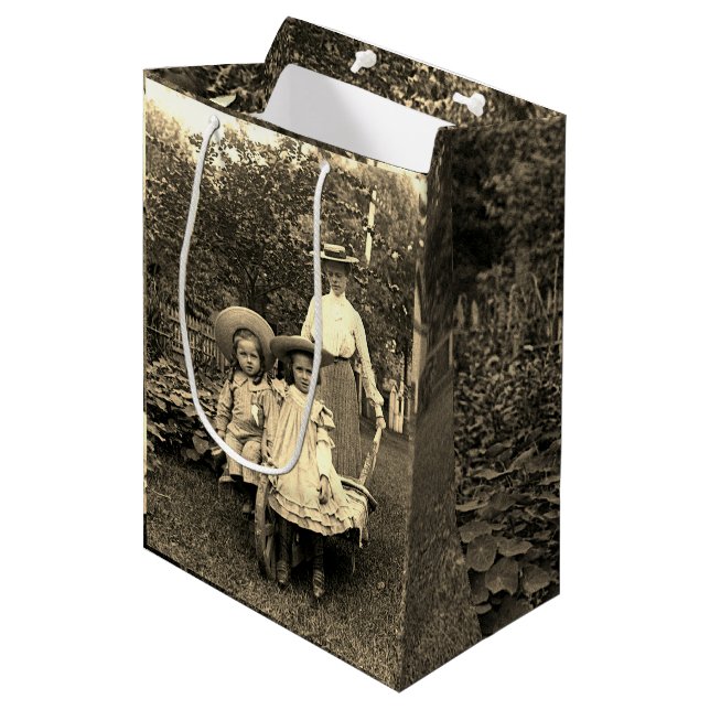1890's Photo Heirloom Garden Mother Daughters girl Medium Gift Bag (Front Angled)