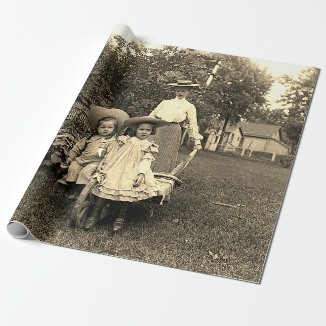 1890's Photo Heirloom Garden Mother Daughters girl Wrapping Paper (Unrolled)