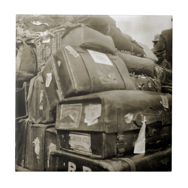 1890's TRAVEL LUGGAGE TEAMSTER WAGON SUITCASE Ceramic Tile (Front)