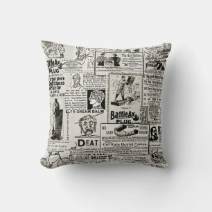 1890's Victorian Era Newspaper Ads Funny Whimsical Cushion