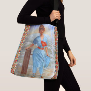 1890s Victorian lady on the beach Crossbody Bag