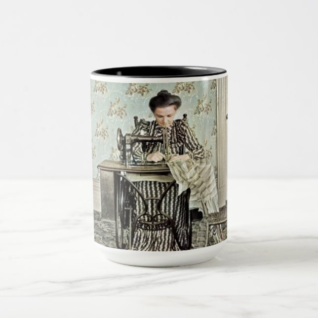 1890's Woman at Sewing Machine Photo Tinted Mug (Center)