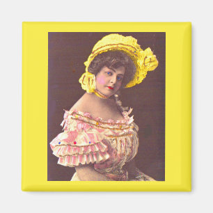 1890s woman in frilly attire print magnet