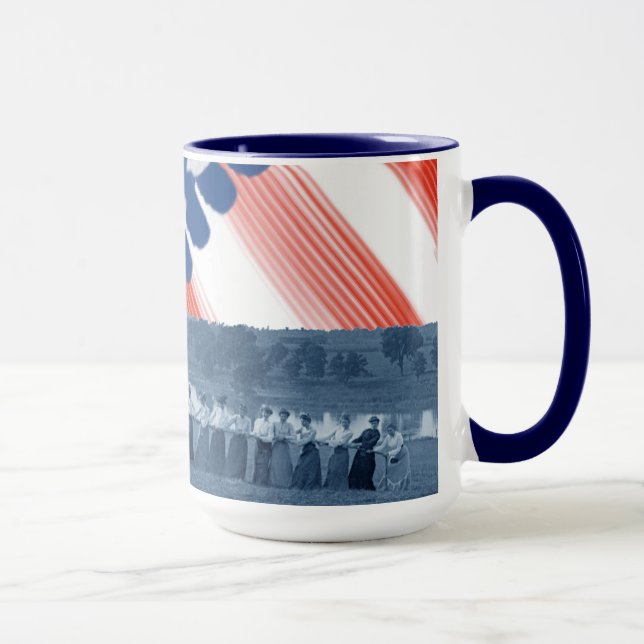 1890's  Women Tug of War Tug-O-War American Flag Mug (Right)
