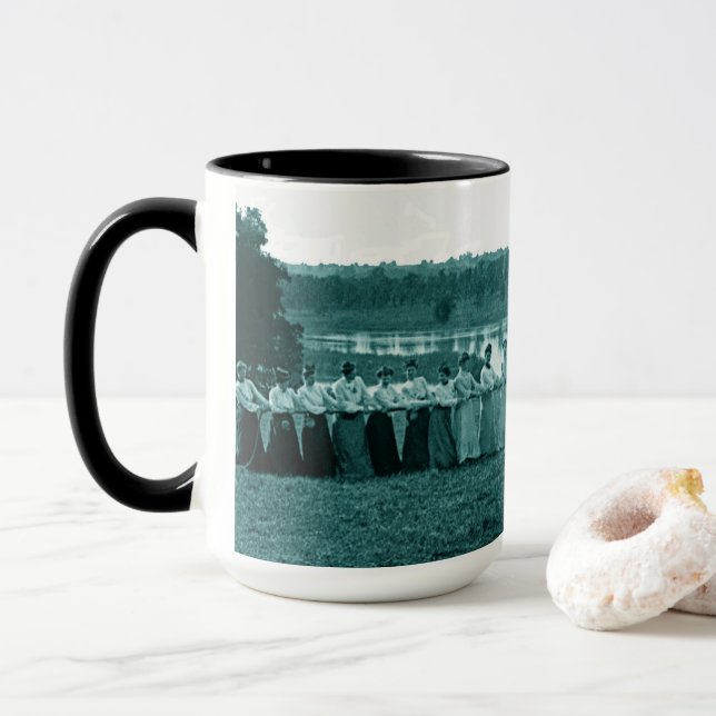 1890's Women Woman Tug-O-War Fox River green Mug (With Donut)