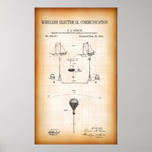 1891 FIRST WIRELESS COMMUNICATION PATENT POSTER