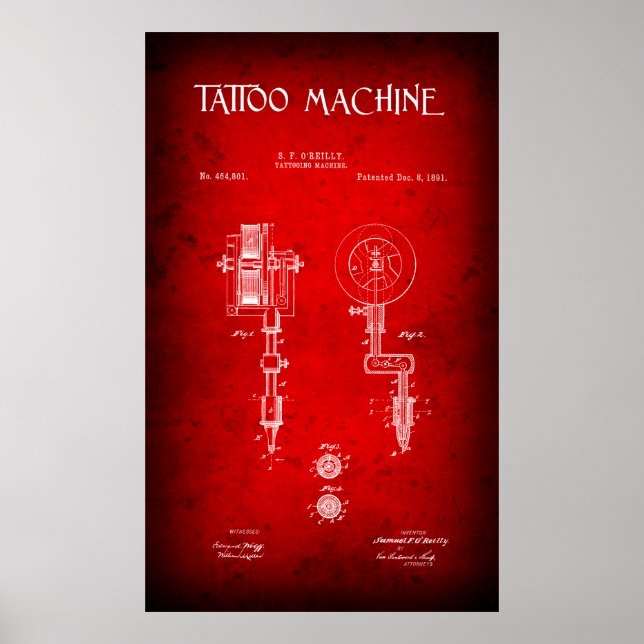 1891 TATTOO MACHINE PATENT POSTER (Front)