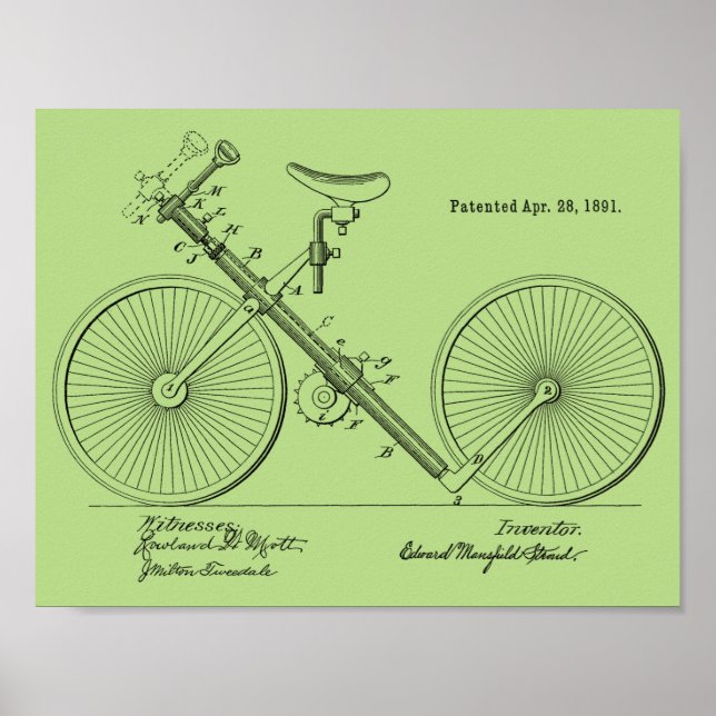 1891 Vintage Tubular Bicycle Patent Art Print (Front)