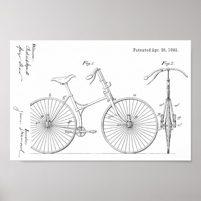 1892 Bicycle Suspension Design Patent Art Print (Front)
