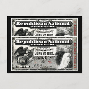 1892 Republican Convention Ticket Postcard