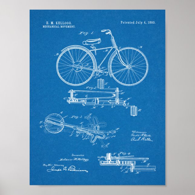 1893 Chainless Bicycle Design Patent Art Print (Front)