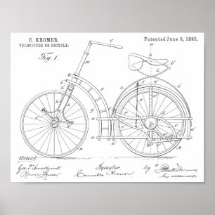 1893 Chainless Bicycle Patent Art Drawing Print