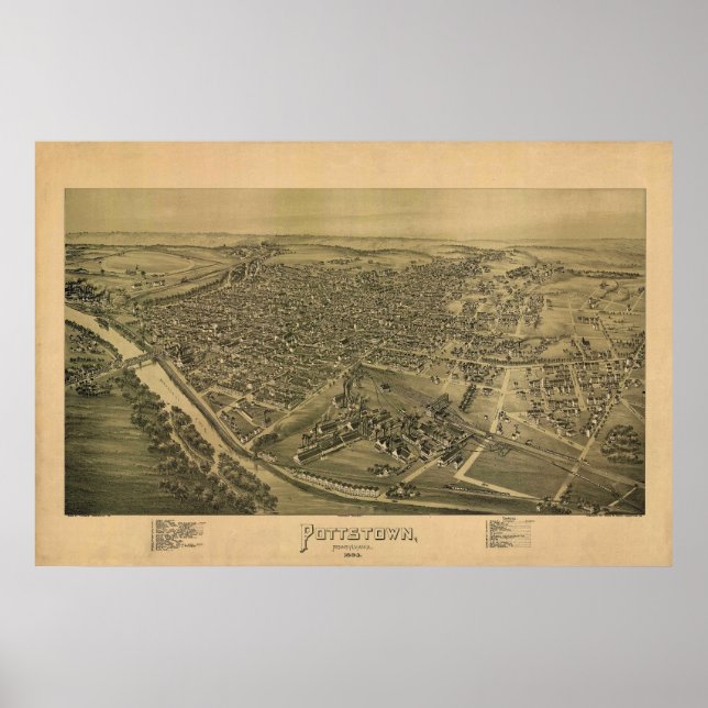1893 Panoramic Map Pottstown PA Pennsylvania Poster (Front)