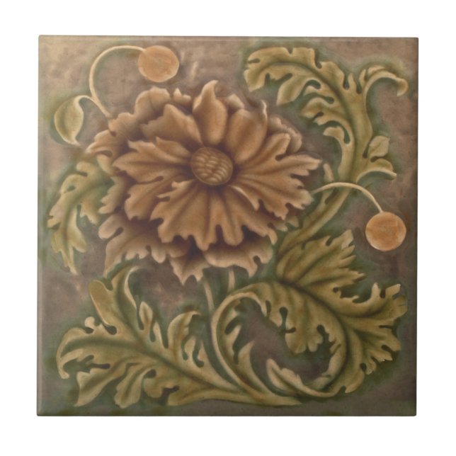 1893 Sherwin Cotton Art Nouveau Repro Faux Relief Ceramic Tile (Front)