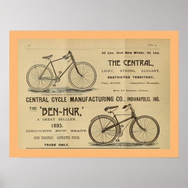 1893 Vintage Bicycle Magazine Ad Art Poster (Front)