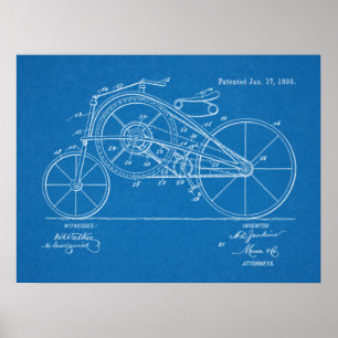 1893 Vintage Bicycle Patent Blueprint Art Print