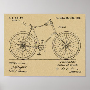 1894 Chainless Shaft Drive Bicycle Patent Print