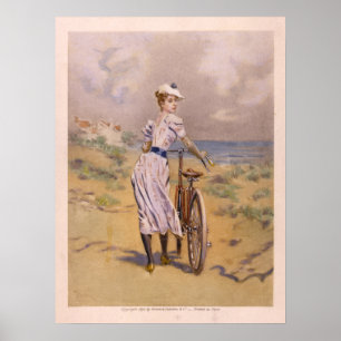 1894 Colour Bicycle Ad Art Print Girl Beach
