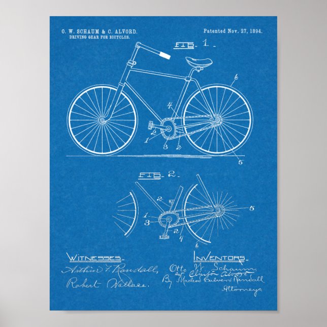 1894 Elliptical Gear Bicycle Design Patent Print (Front)