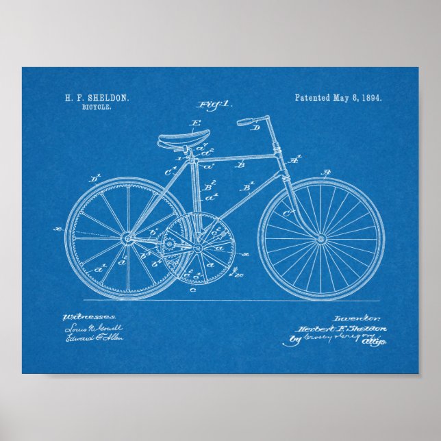 1894 Gear Drive Bicycle Design Patent Art Print (Front)