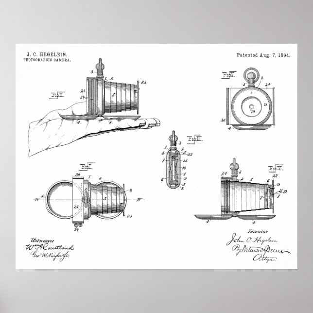 1894 Pocket Camera Patent Art Drawing Print (Front)
