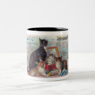 1894 TRADE CARD WITH KITTENS AND CATS Two-Tone COFFEE MUG