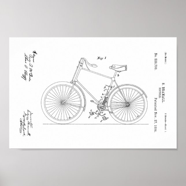 1894 Vintage Bicycle Patent Art Print (Front)