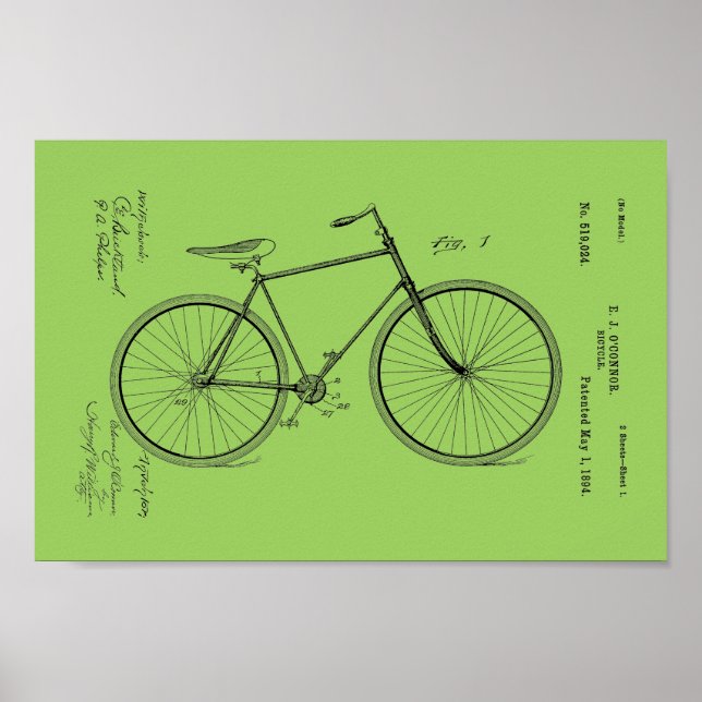 1894 Vintage Bicycle Patent Print Customise (Front)