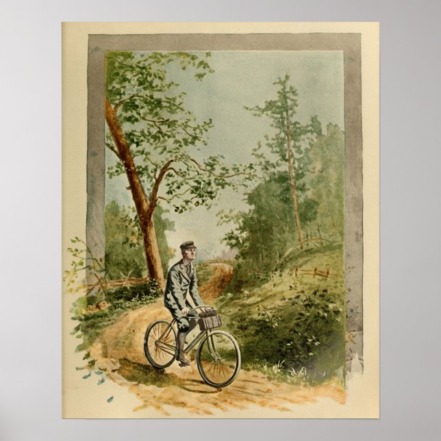 1894 Vintage Bicycle Trail Colour Ad Art Print (Front)