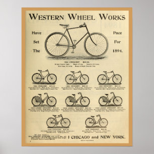 1894 Western Wheel Works Bicycle Ad Poster