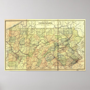 1895 Antique Rail Map of Pennsylvania Poster