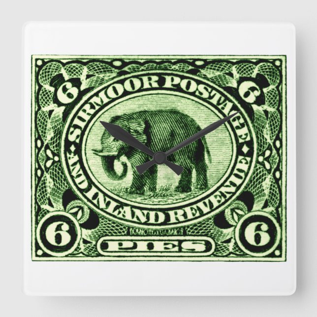 1895 Indian Princely States Elephant Square Wall Clock (Front)