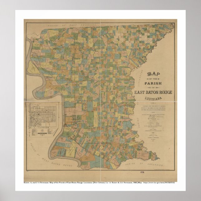 1895 Map of the Parish of East Baton Rouge, La Poster (Front)