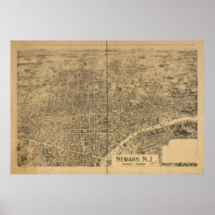 1895 Newark, NJ Birds Eye View Panoramic Map Poster