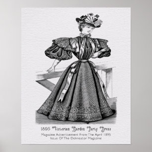 1895 Victorian Garden Party Dress Poster