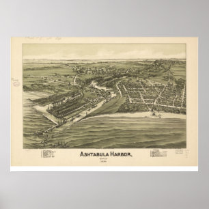 1896 Ashtabula Harbor, OH Birds Eye Panoramic Map Poster