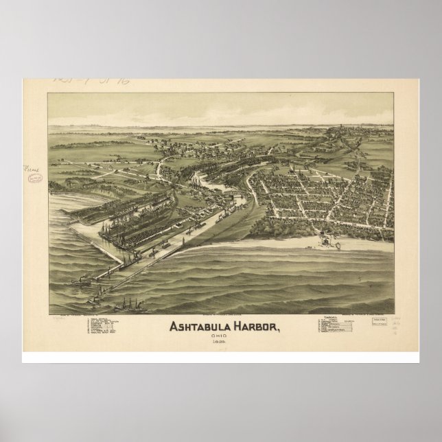 1896 Ashtabula Harbor, OH Birds Eye Panoramic Map Poster (Front)